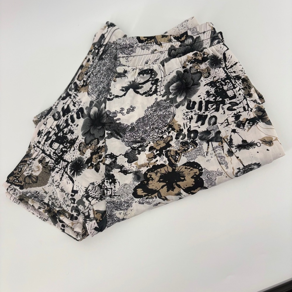 Floral Butterfly Wide Leg Palazzo Pants Womens M/L No Tag Cream Black Boho Flowy